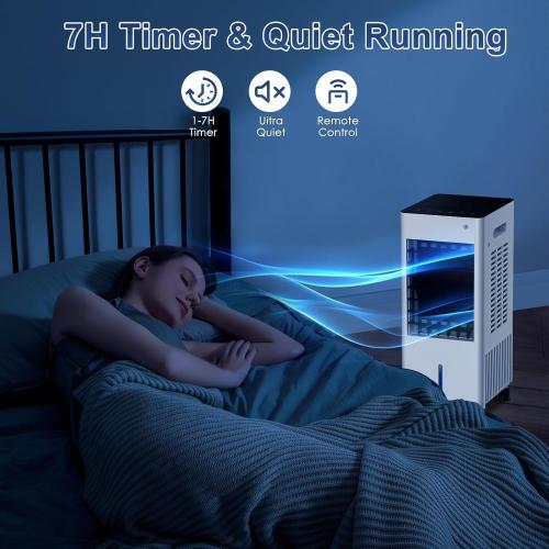 Portable Air Conditioners, Evaporative Air Cooler, 3-Side Air Intake Portable AC Unit w/ 8L Larger Water Tank, 3 Speeds, 60°Oscillation,7.5H Timer, Swamp Cooler for Room Home Office