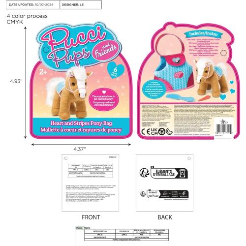 Pucci Pups – Plush Horse – Dog Carrier – Heart & Stripes Bag & Pony – Comb & Purse – Stuffed Animal – 2  Years