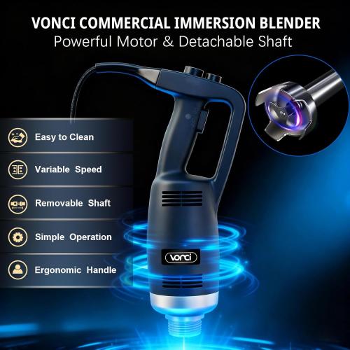 VONCI 500W Commercial Immersion Blender, 16 SUS 304 Removable Shaft, Heavy Duty Power Hand Mixer with Variable Speed 6000-20000RPM, Professional Electric Stick Blender for Restaurant Kitchen Use.