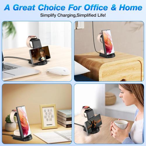 Wireless Charging Station for Samsung/Android, Fast Wireless Watch Charger Station Compatible for Samsung Galaxy S25 Ultra/S24/S23 /Z Flip 6/5 Fold 6/5, Watch7/6/Pro/Active 2 Galaxy Buds3/2 Pro(Dark)