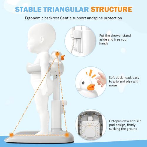 Adjustable Height Baby Shower Stand with Anti-Slip Base, Bath Shower Standing Support, Portable Bath Helper