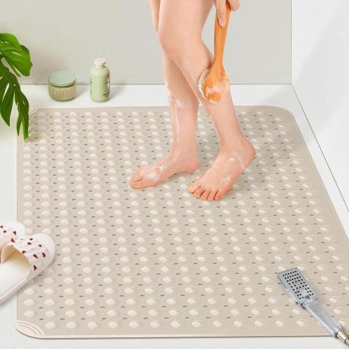 Yolife Extra Large Shower Mat 47.2 L x 31.5 W | TPE Anti Slip Bathroom Mat with Drain Holes and Suction Cups, Large Size Mat for Shower Stall, No Odor, Heavy Mat