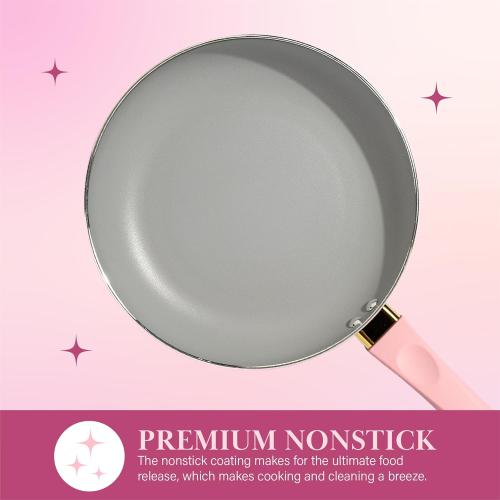 Paris Hilton Epic Nonstick Pots and Pans Set, Multi-layer Nonstick Coating, Tempered Glass Lids, Soft Touch, Stay Cool Handles, Made without PFOA, Dishwasher Safe Cookware Set, Pink