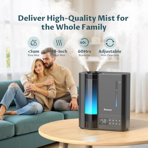 BREEZOME 8L Humidifiers for Bedroom, Warm & Cool Mist for Large Room Home, Top Fill Ultrasonic Humidifier, Humidity Sensor, Essential Oil, 60H Runtime, Quiet for Baby, Plants, Fast Relief