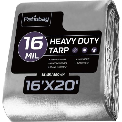 Size Tarp 16x20FT,  Color Grey 16 Mil Large Tarp, Tarps Heavy Duty Waterproof with Grommets Every 23.6, 420D Thick Plastic Tarp, UV Resistant Tear&Fade Resistant, Reinforced Edges for Outdoor Pool Camp Tent