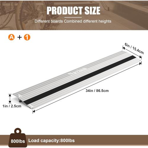 1 Rise Threshold Ramp, Aluminum Door Entry Ramp for Wheelchairs, 800lbs Load Capacity, Adjustable Temporary or Permanent Ramps for Scooters, Walkers, Canes, Crutches…