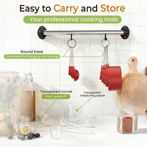 16PCS Measuring Cups and Spoons Set, Measuring Spoon Set with Metric and US Measurements, Fits for Measuring Dry and Liquid (Red)