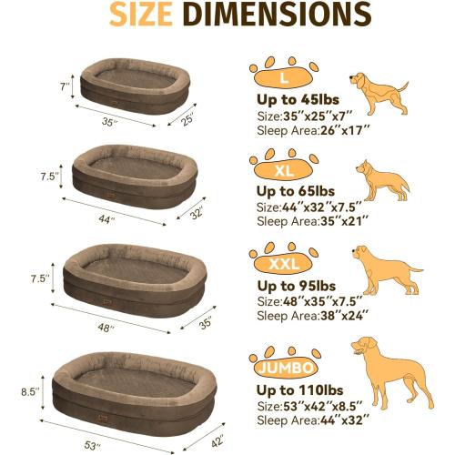 Orthopedic Waterproof Large Dog Bed: Memory Foam Washable Dog Bed with Bolsters - Removable Orthopedic Cover for Medium L XL Large Sized Pet - Non-Slip Bottom - Coffee