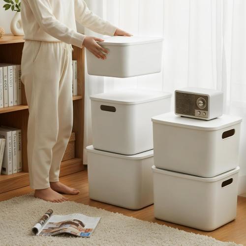 ANMINY White Plastic Storage Bins Baskets with Lids, 12-Pack, 2XL 4L 2M 4S | Large Plastic Bins, Sturdy PET, with Handles, Stackable, Opaque Storage Boxes, for Closet Shelves Desk, White Lids