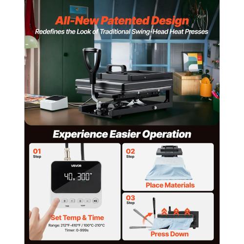 Color light blue VEVOR Hybrid Heat Press, 15 x 15 inch, 8-in-1 Multifunction, Heat Up Fast and Even, All-New Patented Design, Easy to Control, Sublimation Press Machine for T-Shirts/Mugs/Tumblers/Caps/Plates,