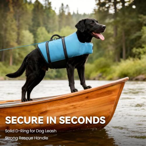 VIVAGLORY Dog Life Vest Rip Stop Dog Swim Vest, S, Blue | High Visibility Ripstop for Puppy Cat Doggy, Life Jacket with Handle & Leash Ring for Boating & Swimming
