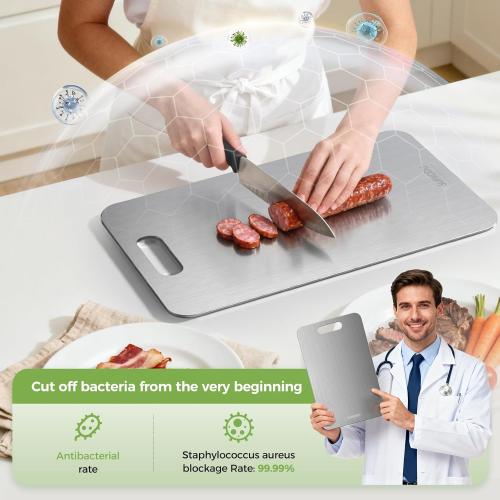 Titanium Cutting Board Set of 3, Titanium Cutting Boards for Kitchen, 100% Double-Sided Titanium Cutting Boards, Separate Raw and Cooked Food Areas, Non-Toxic, Dishwasher Safe (S  M   L)