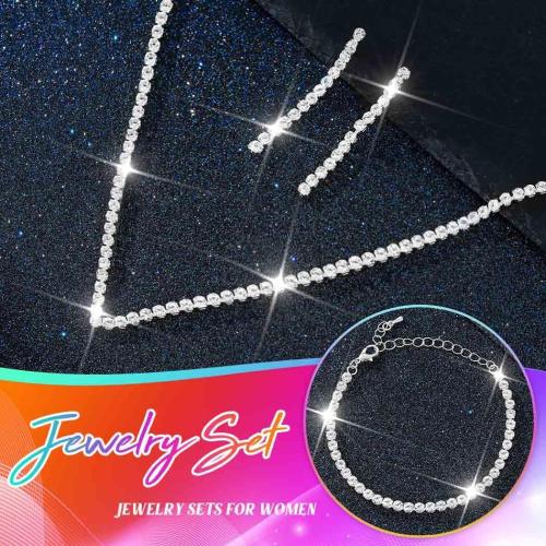 Unicra Rhinestone Bridal Wedding Jewelry Set Silver Necklace Earrings Bracelet Sets Prom Formal Costume Jewelry Sets for Women and Brides