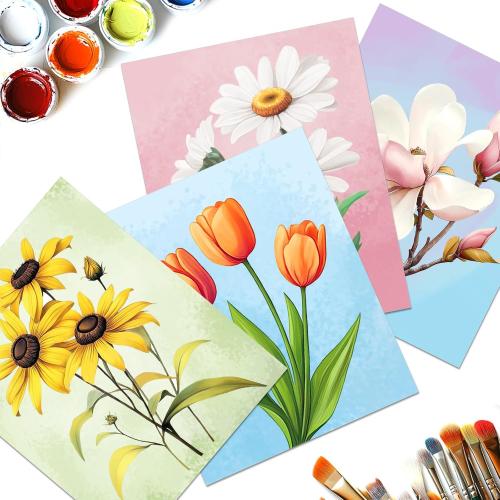 GLASSWINDS 12 Pcs Pre Drawn Canvas to Paint for Adults, 8 X 10 Inch Pre Printed Canvases for Painting, Prepare Printed Canvas Set Sip and Paint Kit for Paints Party Favors(Flower)