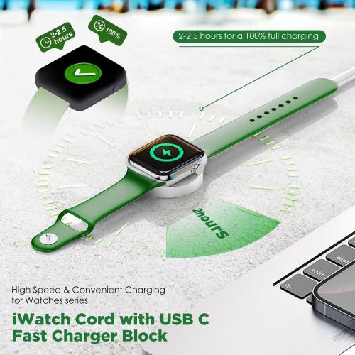 2Pack Upgraded for Apple Watch Charger Cable, 3FT USB C to Magnetic Wireless Fast i-Watch Charging Cord [Portable], Compatible with iWatch Series Ultra10/9/8/7/6/SE/SE2/5/4/3/2 - White