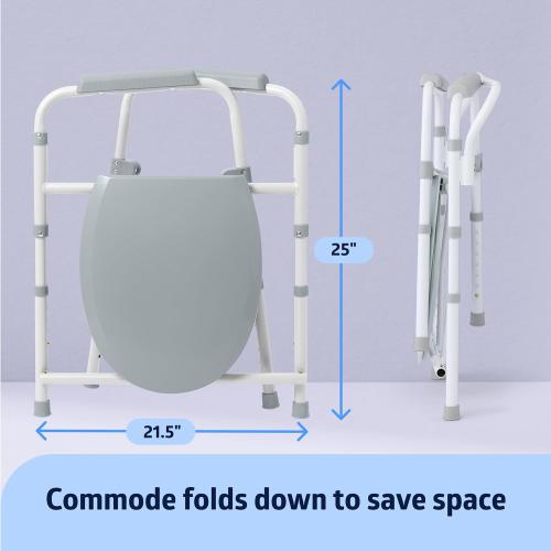 Medline 3-in-1 Elongated Bedside Commode, Portable Toilet, Sturdy, 16 to 22 Seat Height, 16.5 Seat, 7.5 Qt. Bucket, 350-lb. Capacity, Steel ❗MAY HAVE MISSING PIECES❗