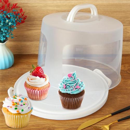 Size 10 inch 2 Pcs 10 Inch Cake Carrier with Lid and Handle, 6&8 Inch Height Round Cake Storage Container, Reusable Cake Holder Portable Cheesecake Container for Cupcake Pie Transport, White