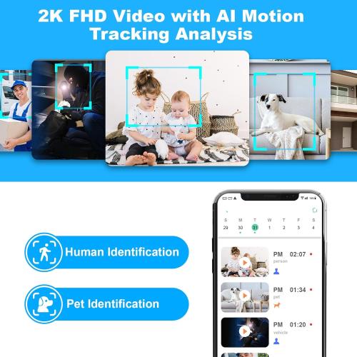 2K Pan/Tilt Security Camera, WiFi Indoor Cameras for Home Security with AI Motion Detection, Pet/Dog/Baby Camera with Phone App, 2-Way Audio, 24/7, Siren, TF/Cloud Storage