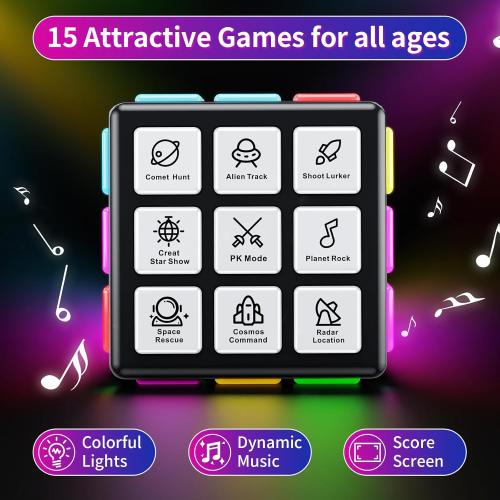 Rechargeable Puzzle Cube with Games - 15-in-1 Fun Brain Memory & Speed Games for Kids Teens - Christmas Easter Birthday Gifts for Boys Girls Ages 6-12  Years Old with Score Screen (Black)