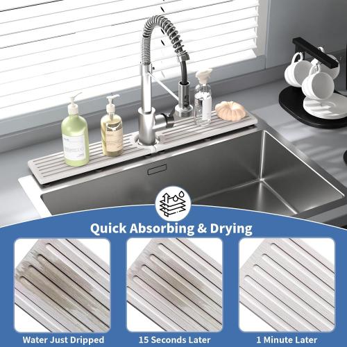 Stone Faucet Mat for Kitchen Sink, Water Absorbing Sink Water Splash Guard, Fast-Drying Kitchen Sink Faucet Mat, Durable Protector and Stone Drying Mat for Kitchen Counter & Bathroom Sink