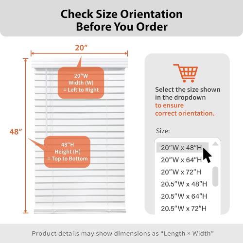 DEZ FURNISHINGS Cordless 2 Faux Wood Blind, 32 W x 48 H, White