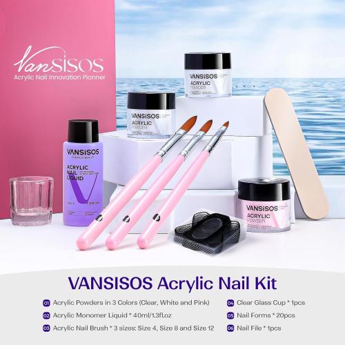 Acrylic Nail Kit for Beginners: Clear White Pink Powder and Liquid Set Professional Nails Kit Acrylic Set with Brushes for Home DIY (liquid spilled) (no accessories) ( powder is still new)