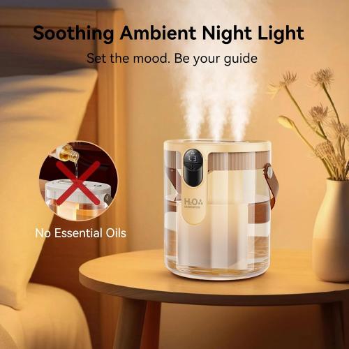 KIMMOO Rechargeable Portable Top Fill Humidifier, Smart Humidifiers for Bedroom, Night Light, 1.4L Cool Mist Humidifier for Office Home Plant Baby, 3-Speed Mist Control, Quiet, Auto Shut-Off (Beige)