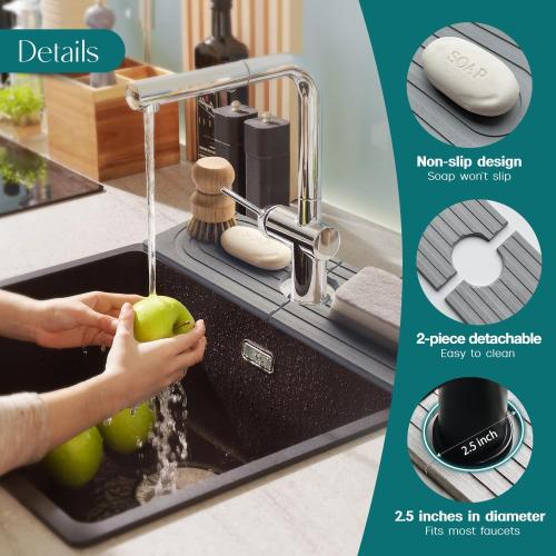 Faucet Mat for Kitchen Sink - Wider Diatomite Fast Drying Stone Sink Tray, Super Absorbent, Prevents Moisture Buildup - Faucet Splash Guard for Bathroom Counter (Grey, 15x5.3inch)