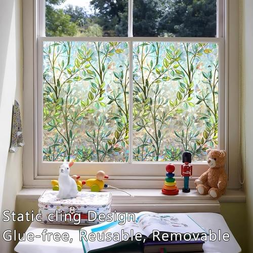 Window Privacy Film Rainbow Window Film – Decorative Static Cling Window Sticker with 3D Stained Glass Effect（23.6 x 78.7 inch） Includes 3 Installation Tools