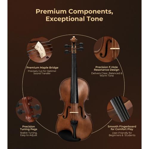 Vangoa 4/4 Solid Wood Acoustic Violin Full Size Fiddle Set for Beginner Adult Student Teen Kids with Violin Case, Bow, Rosin, Shoulder Rest, Tuner, Strings, Natural