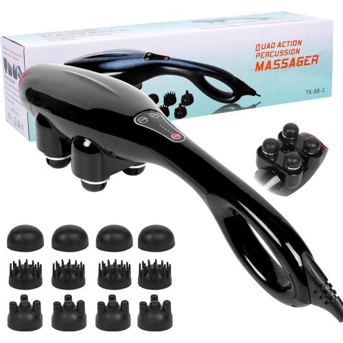 BLACK Handheld Massager, Four-Head Massage Gun, relieves deep Tissue Pain. Percussion Massage Function, Suitable for Massaging The Back, Neck, Shoulders, Legs, Limbs, Muscles, and Body.