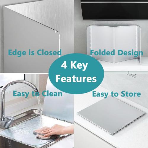 Grease Stove Splash Guard for Cooking | 2 Sided Kitchen Stove Splatter Guard Backsplash Back Splash Protector for Wall, Foldable Stainless Steel,15.7” X 15.7” X 15.7” Per Piece, 2 Pcs In Package