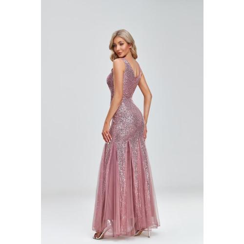 Size L Updated Women's Double V Neck Long Sequined Mermaid Dress Formal Dress Bridesmaid Party Dress