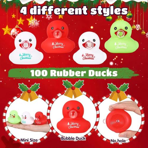 Junkin 100 Pcs Merry Christmas Rubber Ducks Bulk Mini Rubber Ducks Small Duck Bulk Xmas Gift for Halloweens Party Favors (Blow Bubbles Duck)