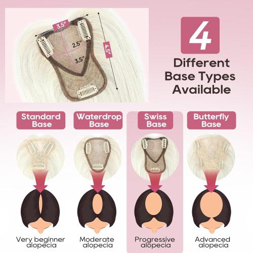 Color White REECHO Real Human Hair Topper, 10 inch Women Hair Toppers for Thinning Hair, 100 Percent Human Hair Large Coverage Natural Hairpiece Wiglet, Swiss Base 4.5x3.5, Yellow White