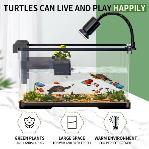 (Tank   Light   Filter   Filter Balls) Turtle Tank Kit, Turtle Tank Starter Kit,Bottom Drainage, Multi-Function Areas for Turtles, Crabs,Fishes, Amphibians,Reptiles. (21.65 × 12.28 × 12.28 Inch)