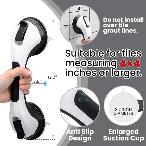 TAILI Grab Bars for Shower Glow in The Dark, 2 Pack 12.2 in Grab Bars for Bathtubs and Showers,Safety Grip,Shower Handle Shower Rail for Seniors and Elderly Removable No Drilling Waterproof Black