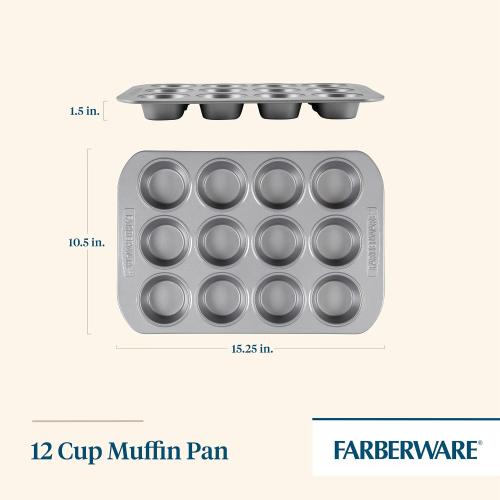 Farberware Bakeware Nonstick Muffin Pan, 12-Cup, Cupcake Baking Pan, Gray ‼️mild stains‼️