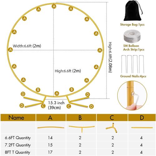 Nisoger Round Arch Stand 6.6FT Circle Balloon Arch Frame Circle Backdrop Stand Gold Round Arch With Storage Bag For Wedding Birthday Party Bridal Shower Anniversary Event Ceremony Decoration