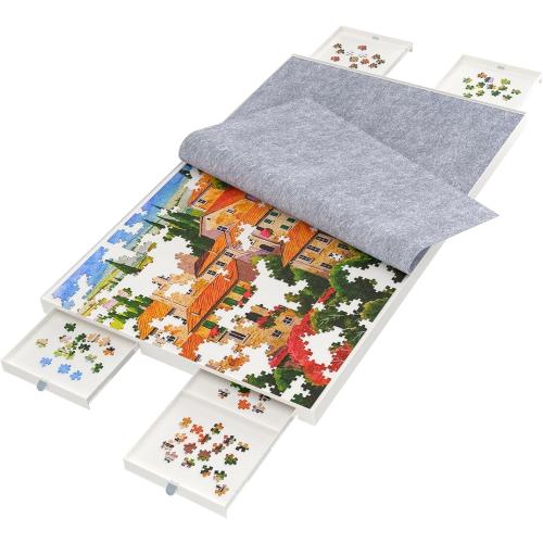 1500 Pieces Puzzle Board with Drawers and Cover,35x27Portable Jigsaw Puzzle Table for Adults Puzzle Tables with Drawers