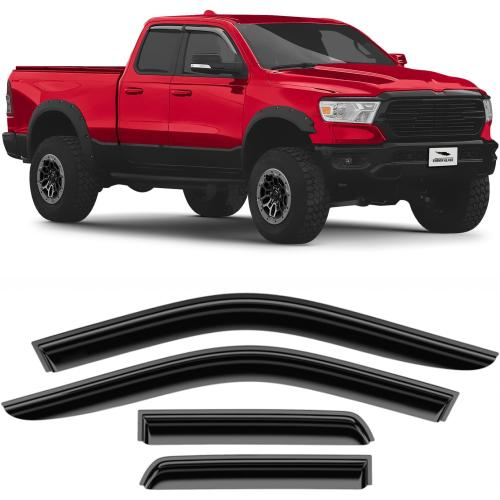 Voron Glass Tape-on Extra Durable Rain Guards for Trucks Dodge RAM 1500 2019-2025 Quad Cab, Window Deflectors, Vent Window Visors, 4 Pieces - 130087