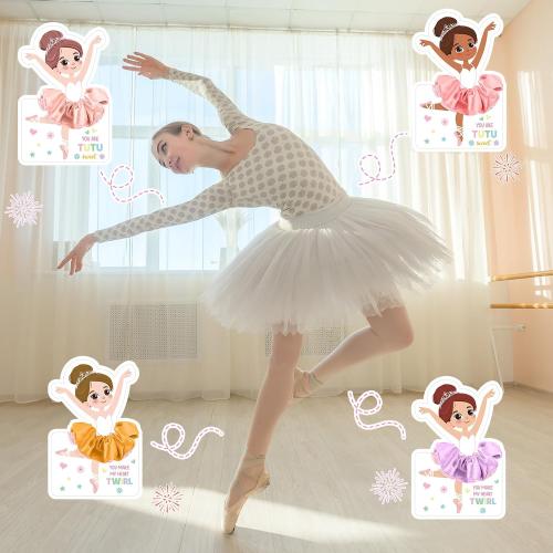 54 Sets Valentines Day Gifts for Kids Ballerina Cards with Hair Scrunchies Bulk Valentines Exchange Gifts for Classroom Ballet Recital Gift for Goodie Bag Stuffers Birthday Party Favors(Tutu)