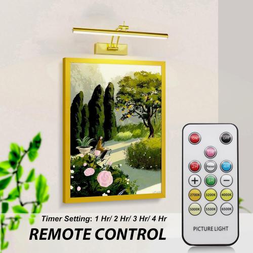 4 Pack Picture Light Battery Operated for Wall, 16 Wireless Art Lighting for Painting, 6 Colors Picture Frame Lights with Remote, Dimmable 5200mAh Gallery Light, Gold