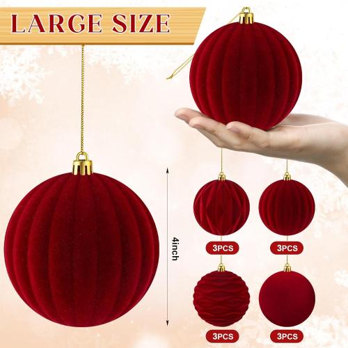 Liliful 12 Pcs Velvet Christmas Ornaments Balls, 4 r(Wine Red)