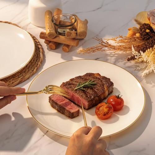 Ivory Plastic Plates with Gold Rim,Nice Disposable plates,Gold Plastic Plates,Ivory Disposable Plates Set include 30 Dinner Plate,30 Dessert Plates