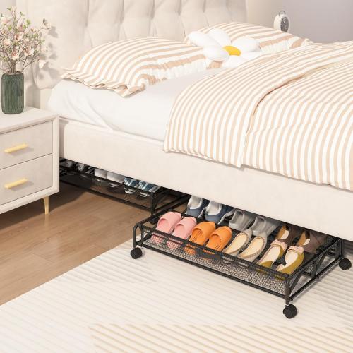 Under Bed Shoes Storage, 2 Pack Rolling Under-bed Storage Containers