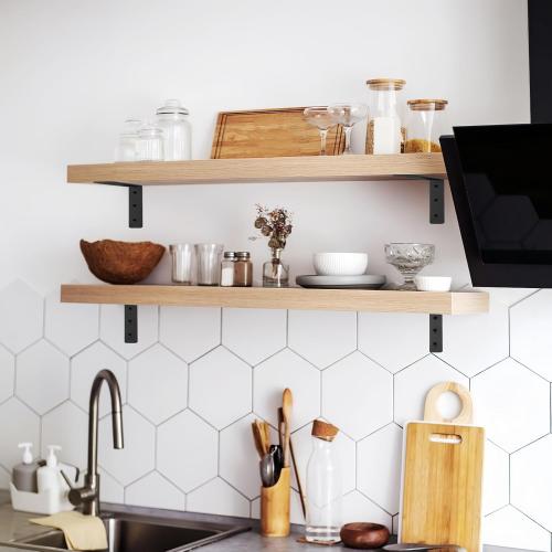 4 Pack Heavy Duty Floating Shelf Brackets, Black Metal L Wall Brackets, DIY Industrial Shelf Brackets - L 6 x H 4 x W 1.6 ( 1/5 Inch Thicked )