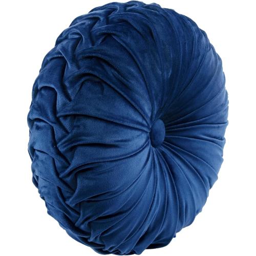 Lush Decor Round Pleated Soft Velvet Decorative Throw Pillow, 1 Count, 15 Diameter, Navy - Blue Plush Round Pillow, Seat Cushion, Decorative Pillows For Bed, Couch, Or Chair