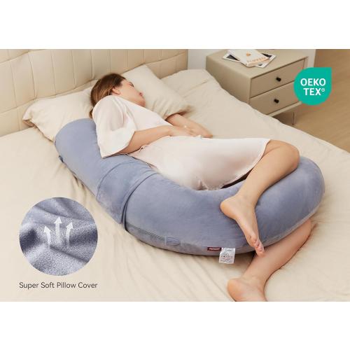 Momcozy Pregnancy Pillow, Original F Shaped Maternity Pillow for Pregnant Women with Adjustable Wedge Pillow, Full Body Support Pregnancy Pillows for Side Sleeping with Velvet Cover, Grey