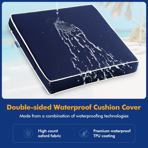 MIULEE Outdoor Seat Cushion Set Navy Blue 24 x 24 x 4 Inch Waterproof & Fade Resistant Deep Seat and Back Patio Furniture Cushions with Handle and Adjustable Straps Cushions for Chair Couch SET OF 3